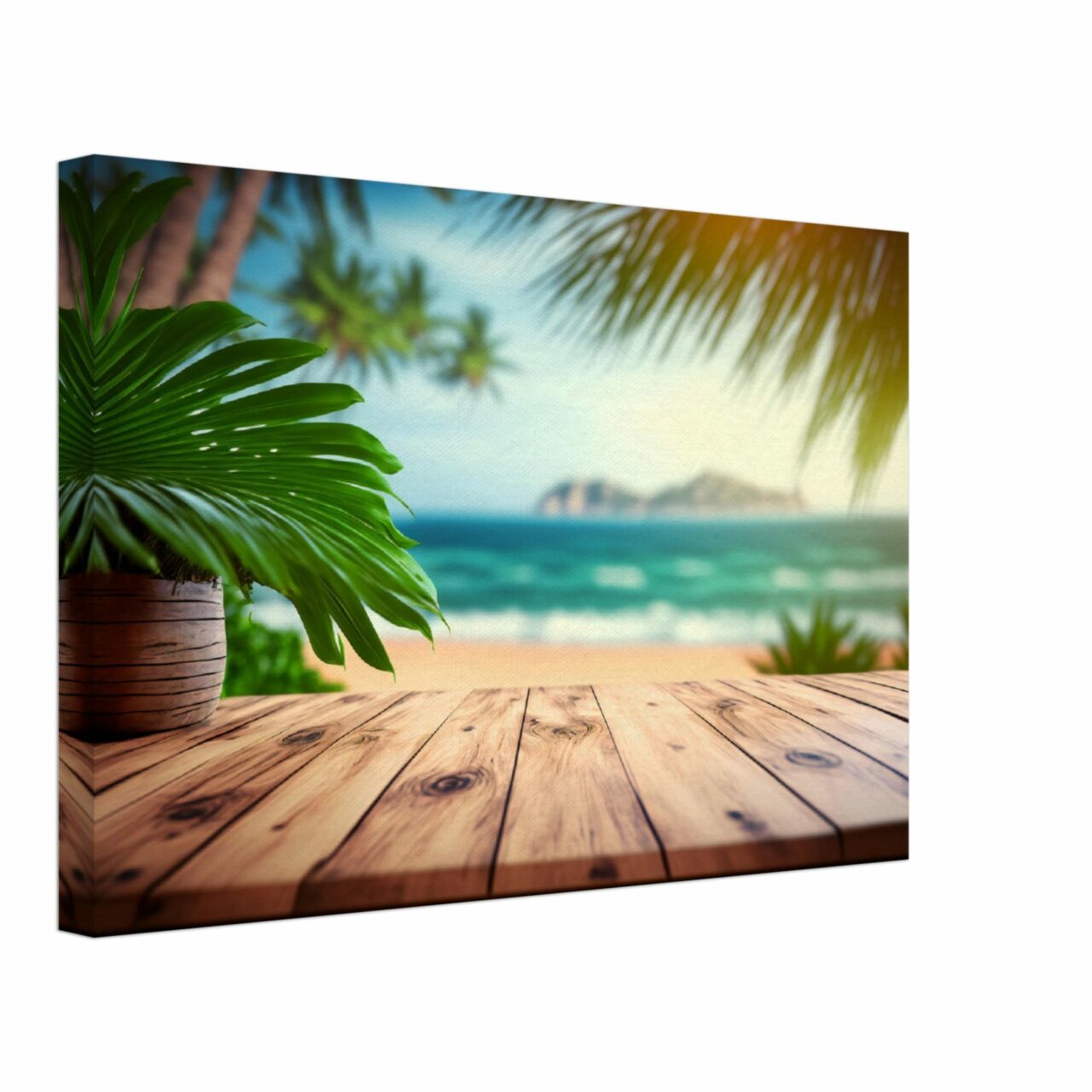 Vu sur la plage au milieu des palmiers