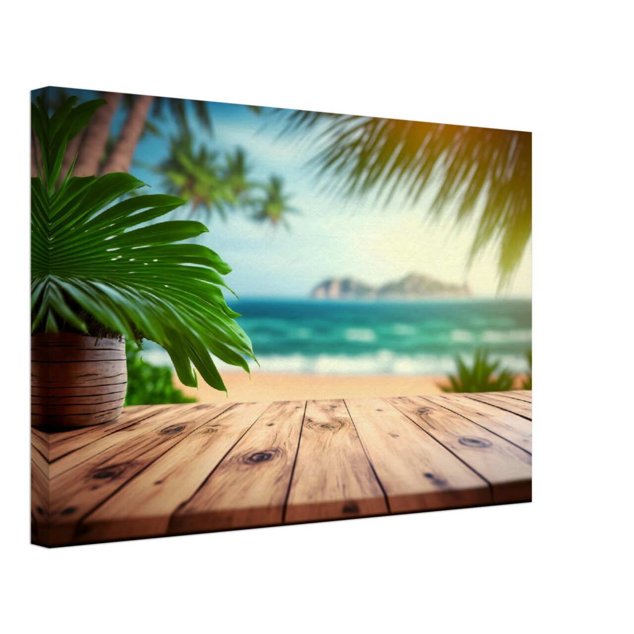 Vu sur la plage au milieu des palmiers