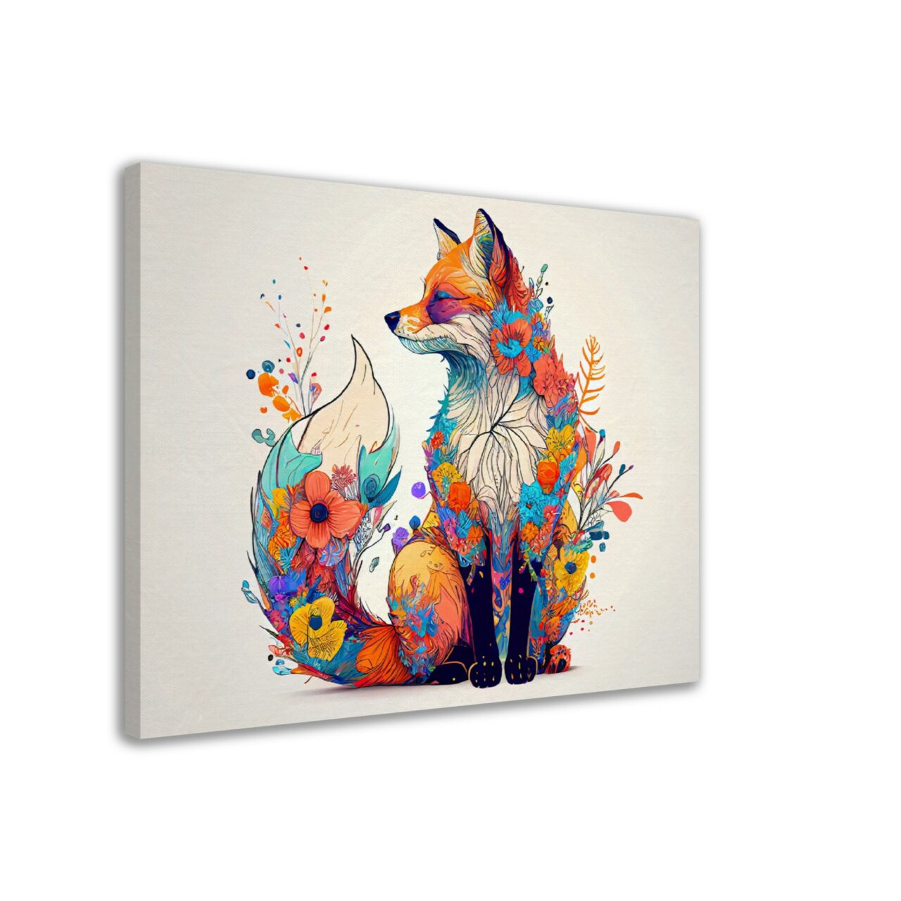 Cadre mural - Renard et fleurs colorées