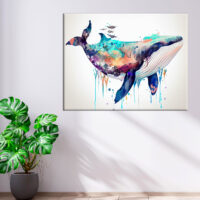 cadre mural aquarelle baleine bleue multi couleur