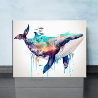 cadre mural aquarelle baleine bleue multi couleur