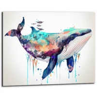Cadre mural – Aquarelle Baleine Bleue multi couleur cadre mural aquarelle baleine bleue multi couleur
