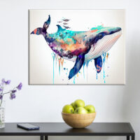 cadre mural aquarelle baleine bleue multi couleur