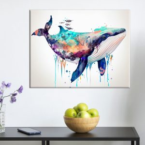 cadre mural aquarelle baleine bleue multi couleur