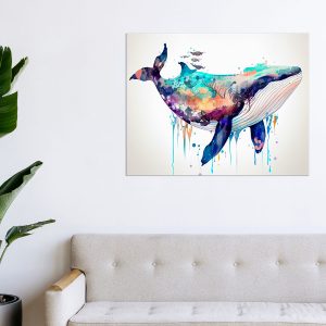 cadre mural aquarelle baleine bleue multi couleur