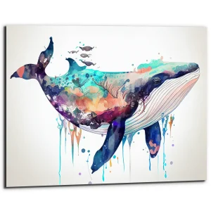 Cadre mural – Aquarelle Baleine Bleue multi couleur