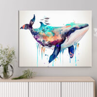 cadre mural aquarelle baleine bleue multi couleur
