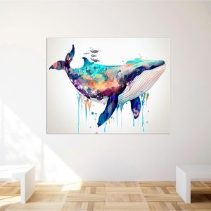 Cadre mural - Aquarelle Baleine Bleue multi couleur