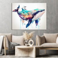 cadre mural aquarelle baleine bleue multi couleur