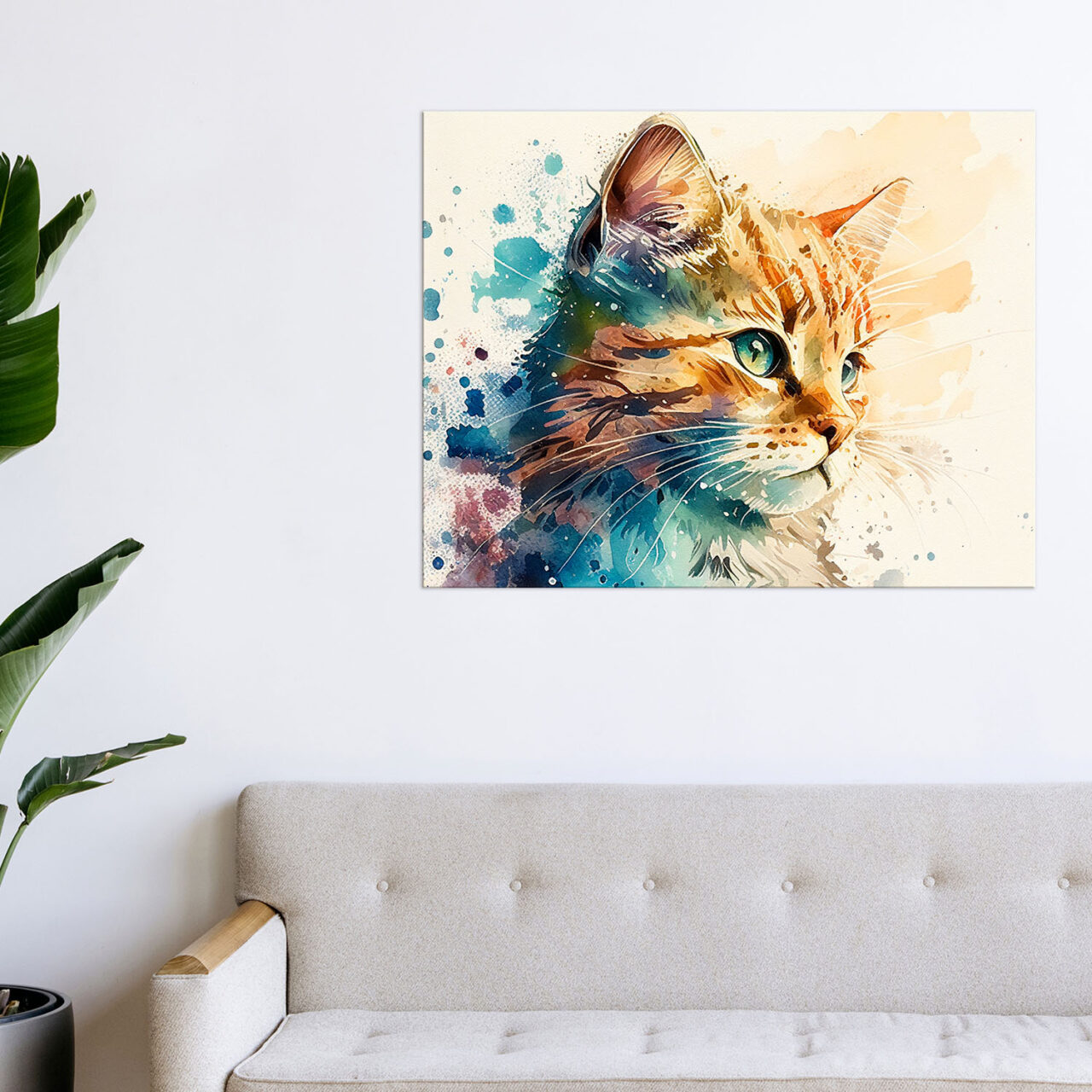 cadre mural aquarelle chaton roux