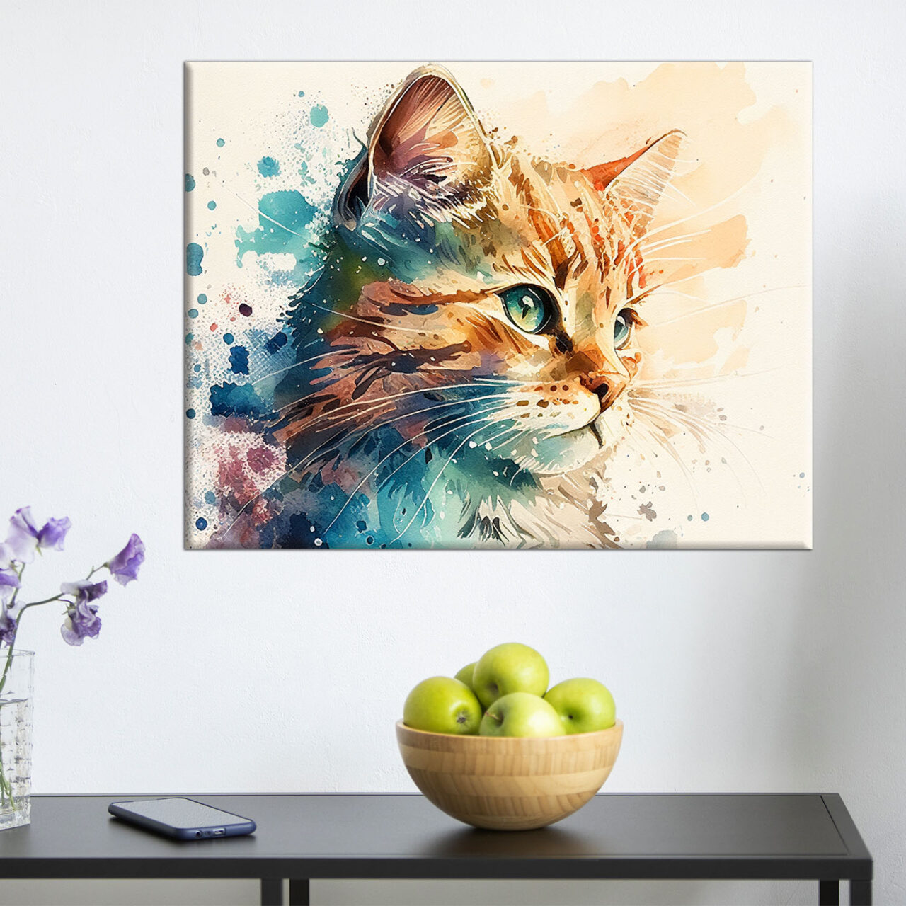 cadre mural aquarelle chaton roux