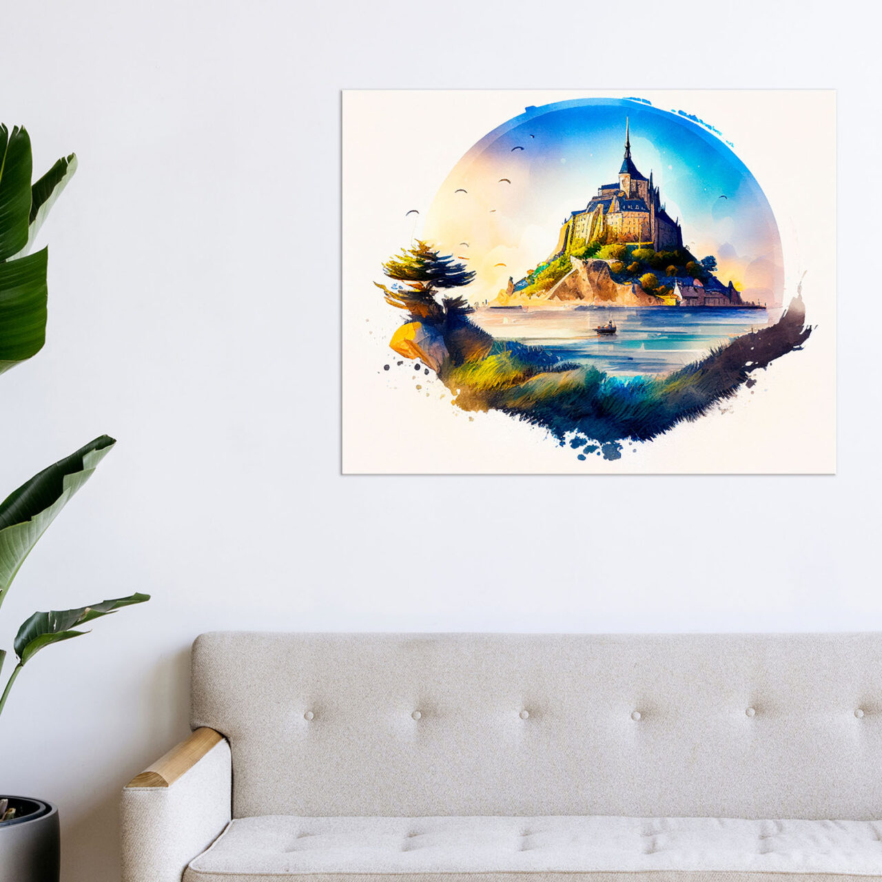 cadre mural aquarelle du mont saint michel