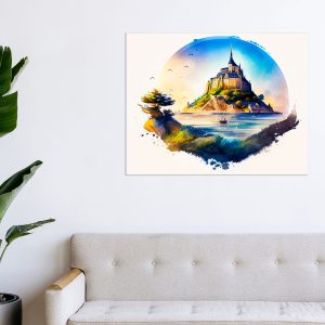 cadre mural aquarelle du mont saint michel