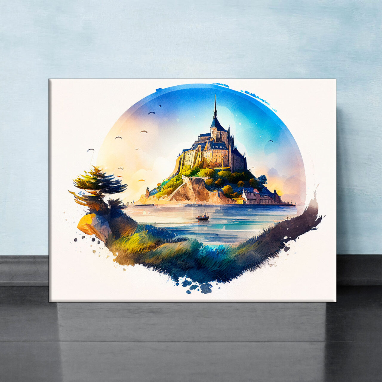 cadre mural aquarelle du mont saint michel