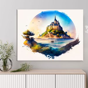 cadre mural aquarelle du mont saint michel