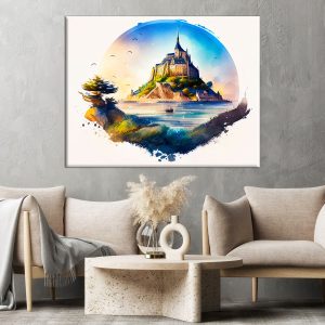 cadre mural aquarelle du mont saint michel