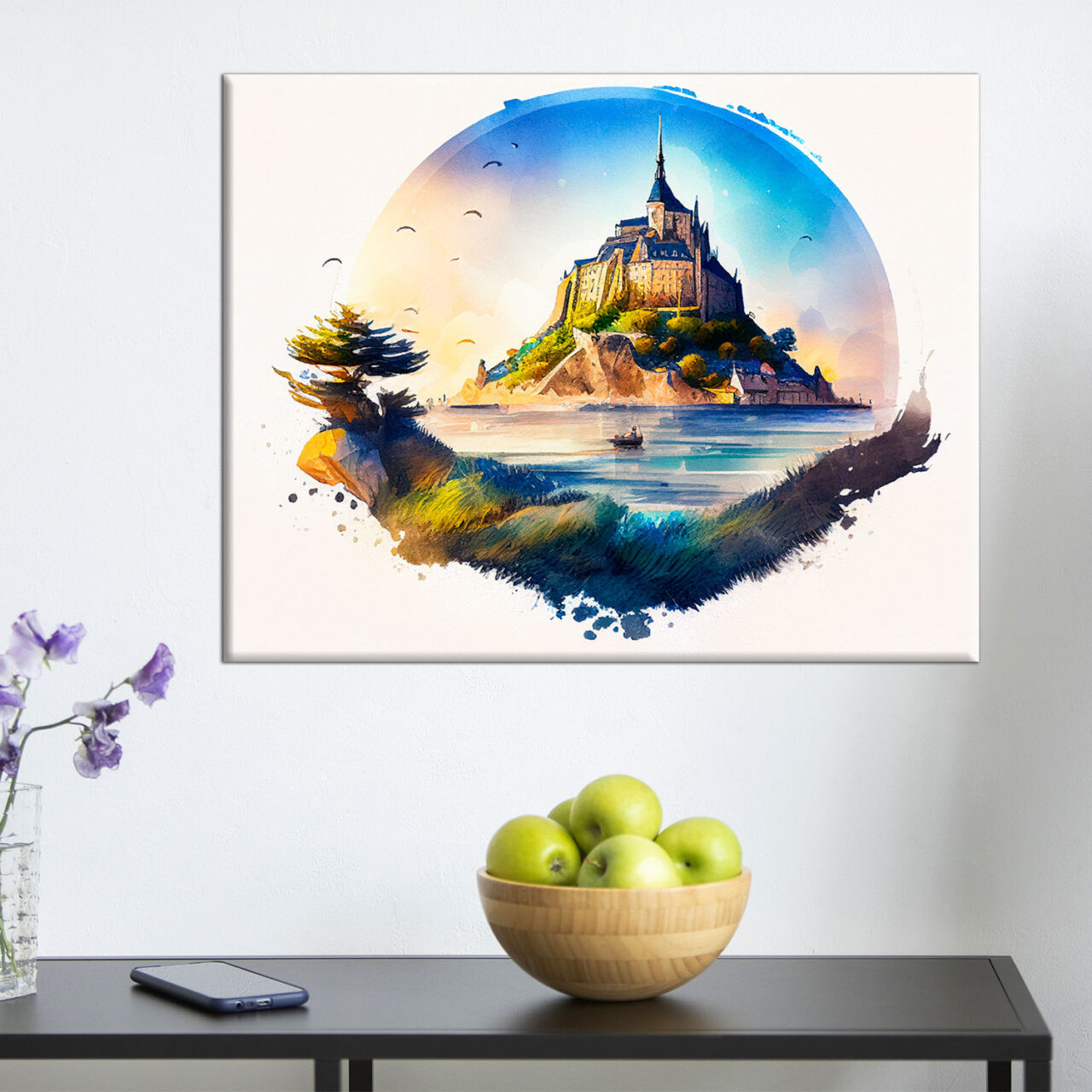 cadre mural aquarelle du mont saint michel