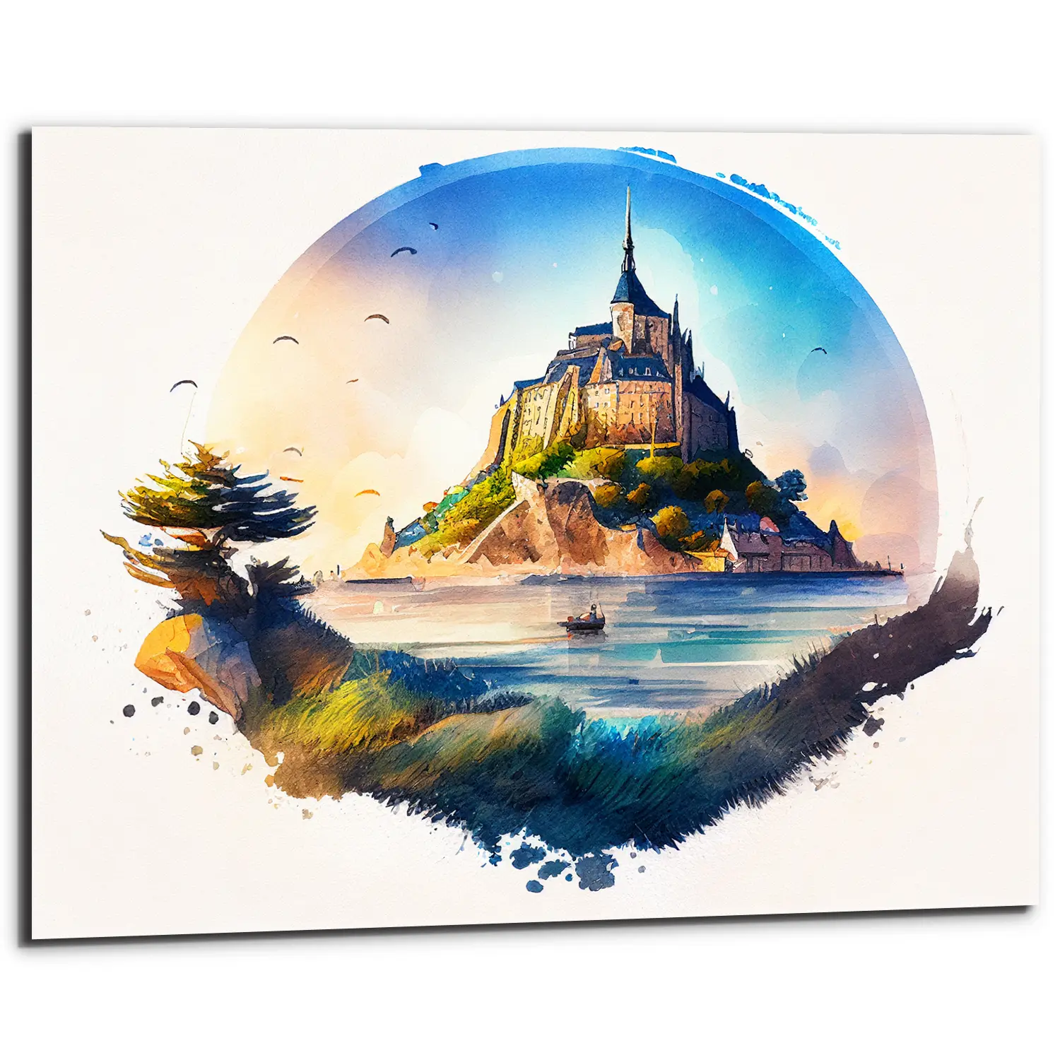 cadre mural aquarelle du mont saint michel