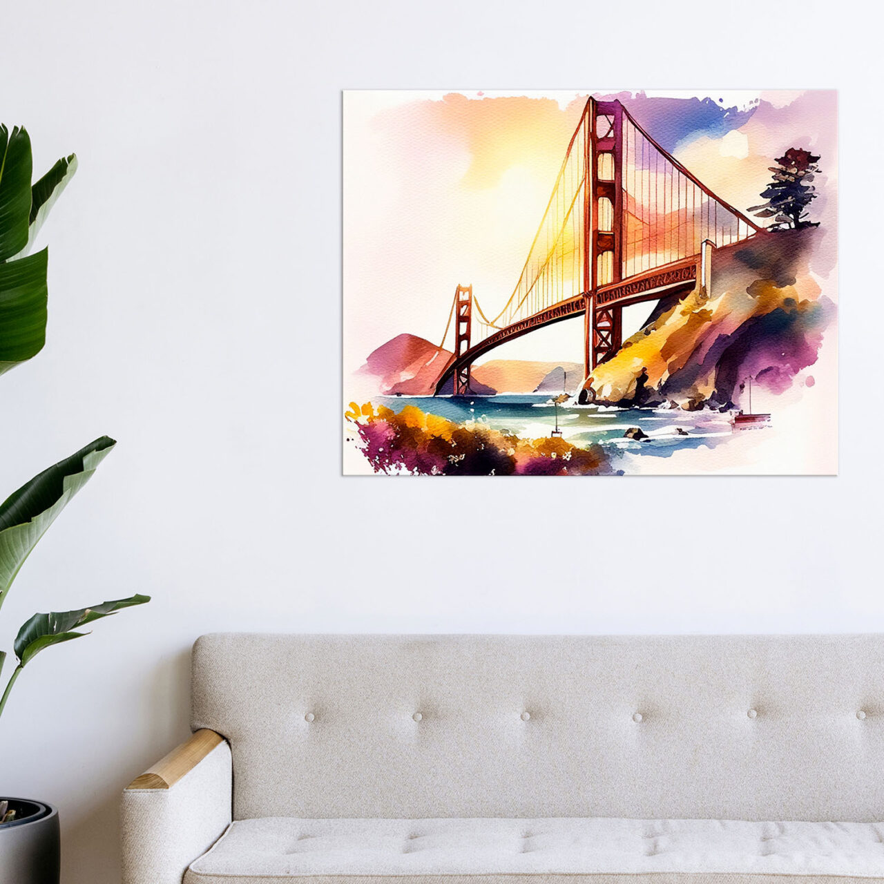 cadre mural aquarelle golden gate bridge san francisco