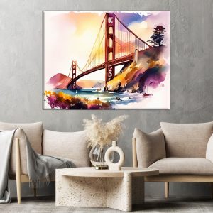 cadre mural aquarelle golden gate bridge san francisco