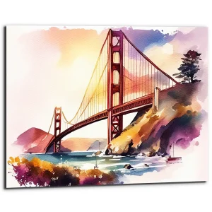 Cadre mural – Aquarelle Golden gate bridge San Francisco