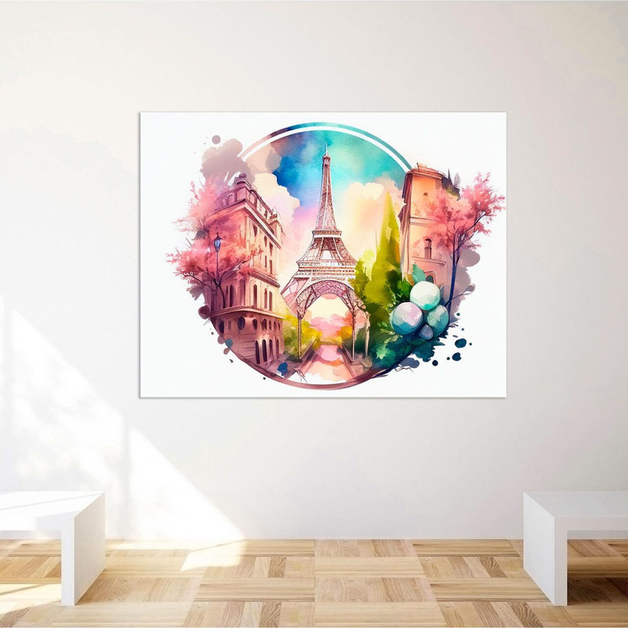 cadre mural aquarelle paris cercle de l'amour