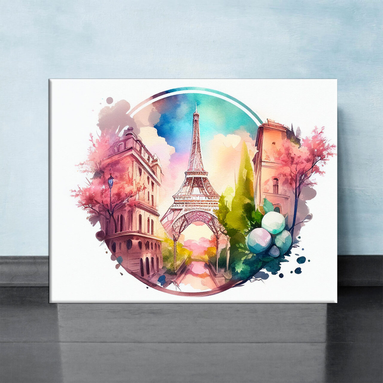 cadre mural aquarelle paris cercle de l'amour