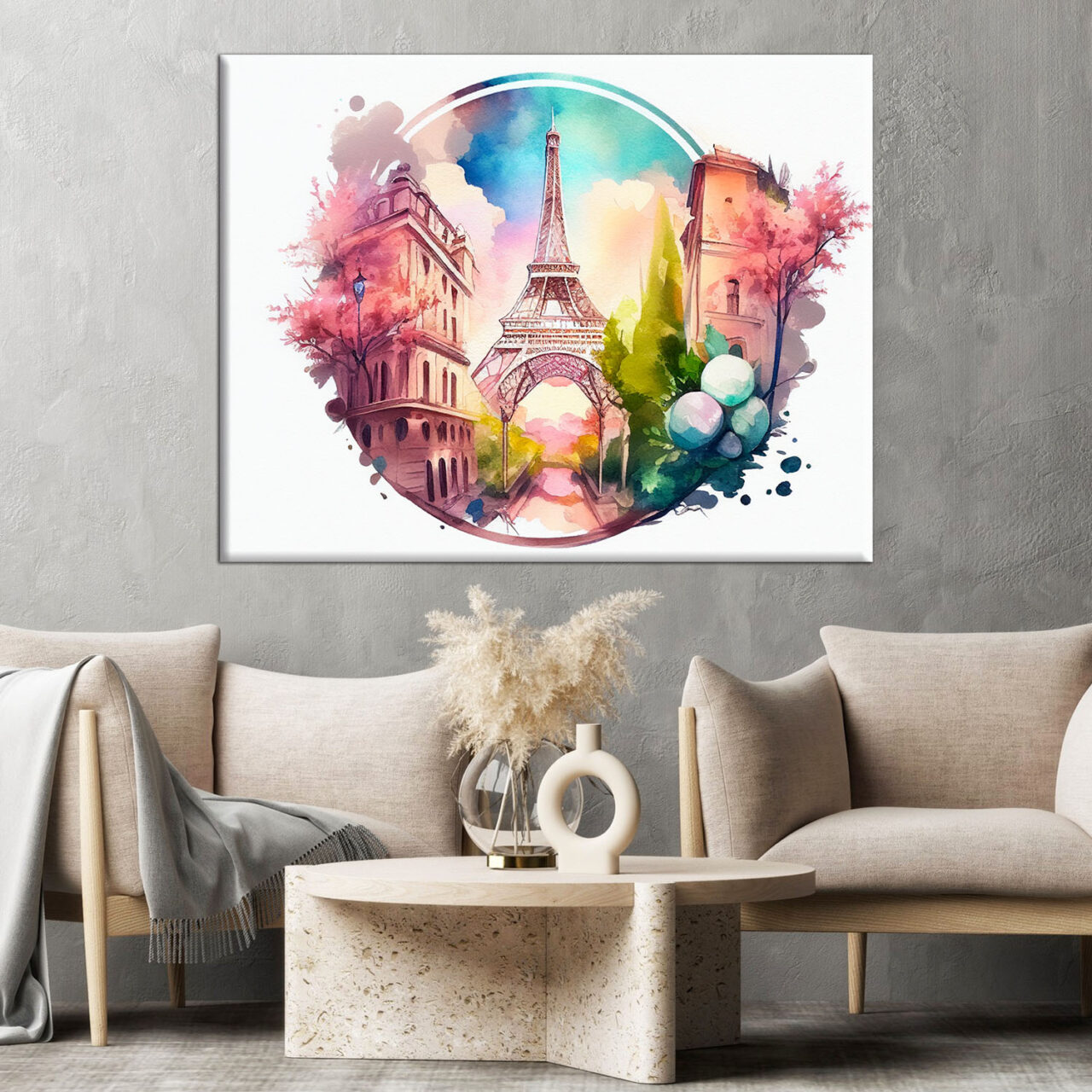 cadre mural aquarelle paris cercle de l'amour