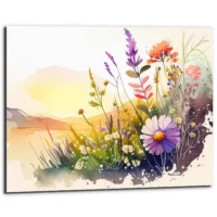 Cadre mural – Aquarelle Paysage Fleurs sauvages et lac cadre mural aquarelle paysage fleurs sauvages et lac