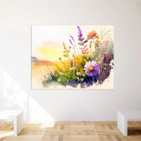 Cadre mural – Aquarelle Paysage Fleurs sauvages et lac cadre mural aquarelle paysage fleurs sauvages et lac