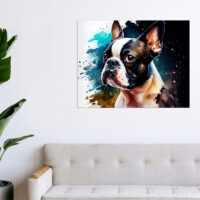 cadre mural aquarelle portrait d'un boston terrier