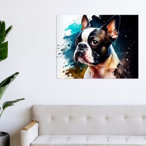 cadre mural aquarelle portrait d'un boston terrier