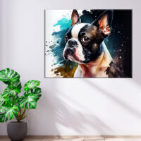 cadre mural aquarelle portrait d'un boston terrier