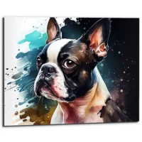 Cadre mural – Aquarelle Portrait d’un Boston Terrier cadre mural aquarelle portrait d'un boston terrier