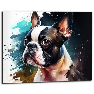 Cadre mural – Aquarelle Portrait d’un Boston Terrier