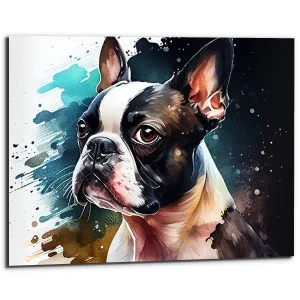 cadre mural aquarelle portrait d'un boston terrier