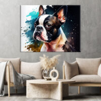 cadre mural aquarelle portrait d'un boston terrier
