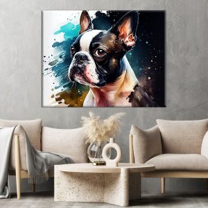 cadre mural aquarelle portrait d'un boston terrier