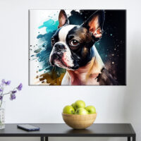 cadre mural aquarelle portrait d'un boston terrier