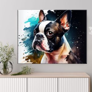 cadre mural aquarelle portrait d'un boston terrier