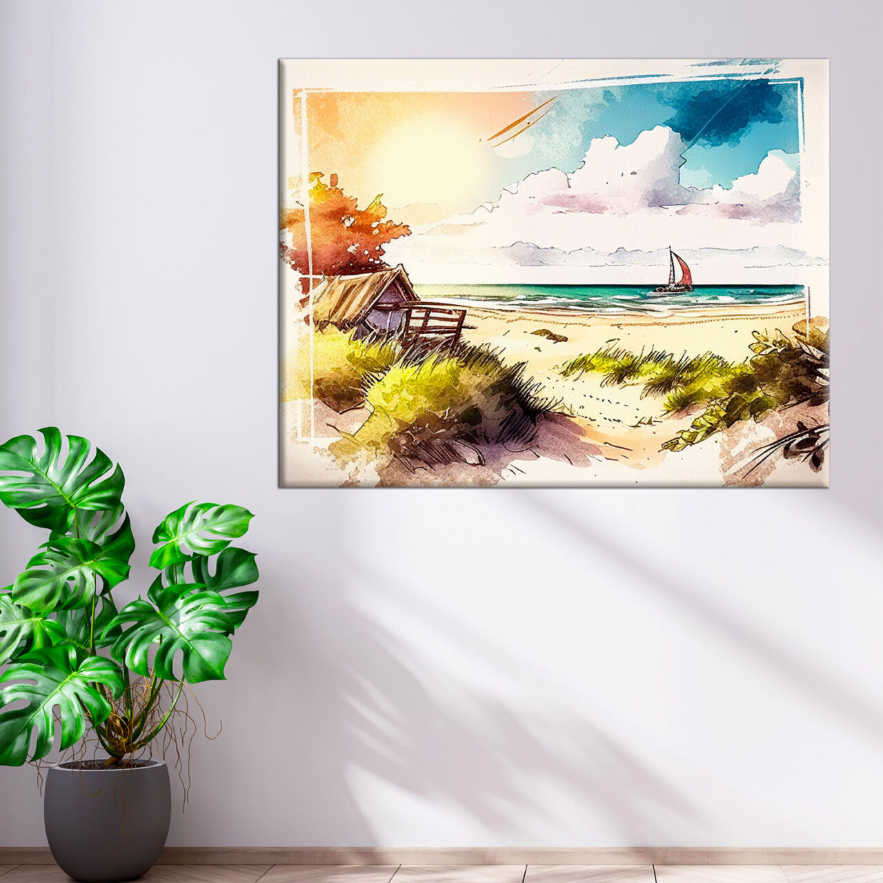 Cadre mural – Aquarelle Sur la plage dans les landes cadre mural aquarelle sur la plage dans les landes