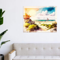 Cadre mural – Aquarelle Sur la plage dans les landes cadre mural aquarelle sur la plage dans les landes