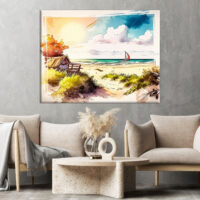 Cadre mural – Aquarelle Sur la plage dans les landes cadre mural aquarelle sur la plage dans les landes