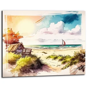 aquarelle sur la plage dans les landes cadre mural aquarelle sur la plage dans les landes