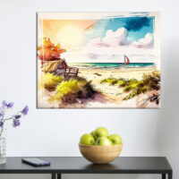 Cadre mural – Aquarelle Sur la plage dans les landes cadre mural aquarelle sur la plage dans les landes