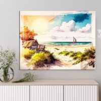 Cadre mural – Aquarelle Sur la plage dans les landes cadre mural aquarelle sur la plage dans les landes