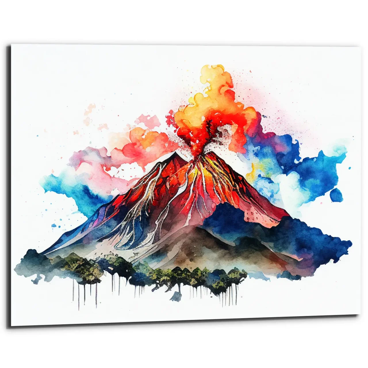 Cadre mural – Aquarelle Volcan La Soufrière en action cadre mural aquarelle volcan la soufrière en action