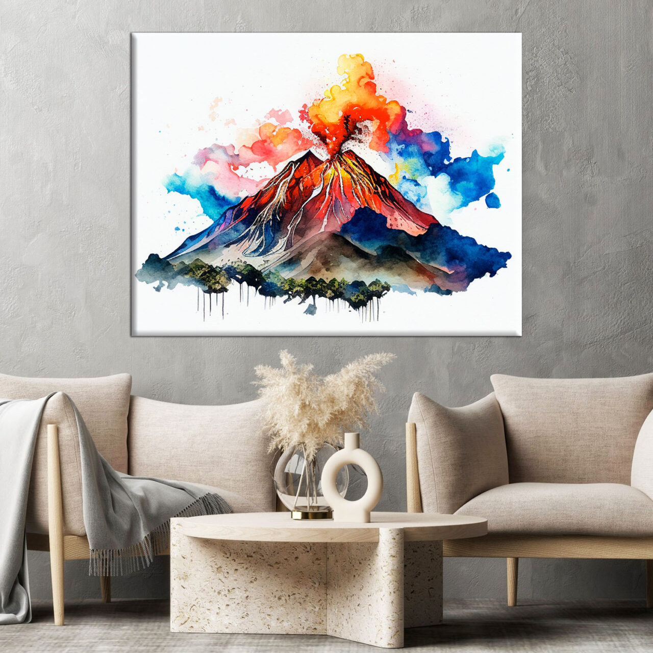 Cadre mural – Aquarelle Volcan La Soufrière en action cadre mural aquarelle volcan la soufrière en action