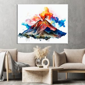 Cadre mural – Aquarelle Volcan La Soufrière en action cadre mural aquarelle volcan la soufrière en action