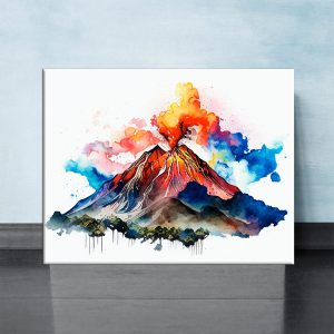 Cadre mural – Aquarelle Volcan La Soufrière en action cadre mural aquarelle volcan la soufrière en action